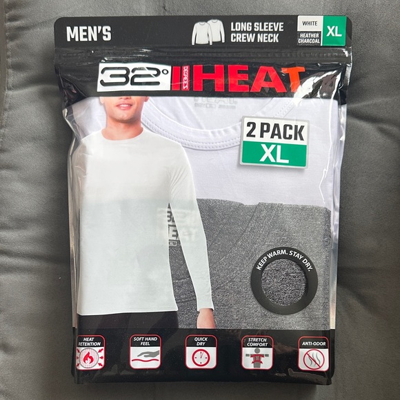32 Degrees Other - 32 Degrees Men’s Long Sleeve Crew Neck 2-Pack - White & Heather Charcoal